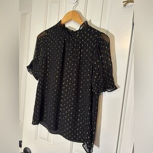 J. Crew Black and Gold Polka Dot Blouse